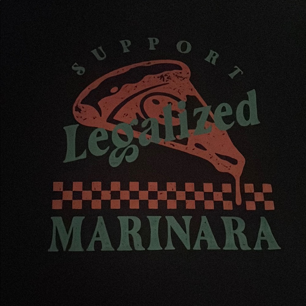 Black Graphic Tee with Pizza Design